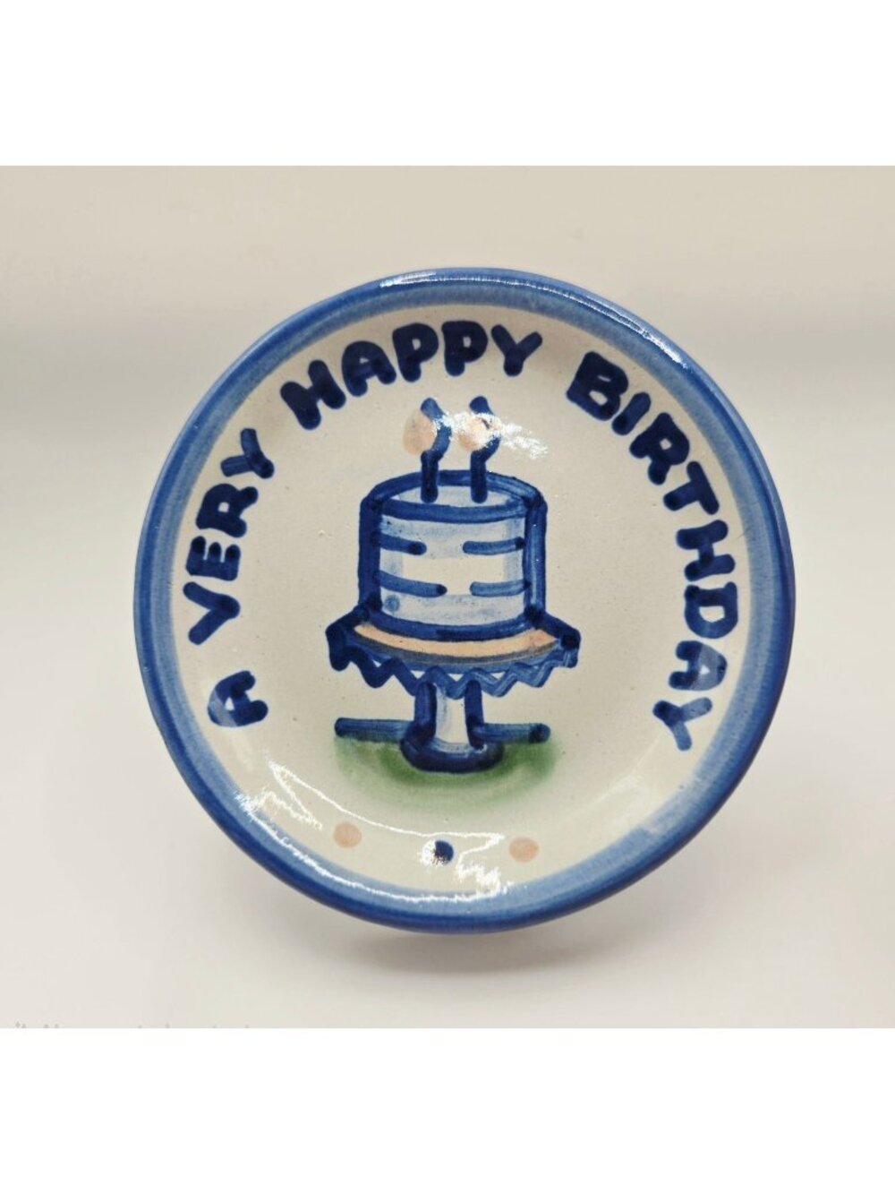 M.A. Hadley Happy Birthday Plate butter pat, trinket dish, Blue